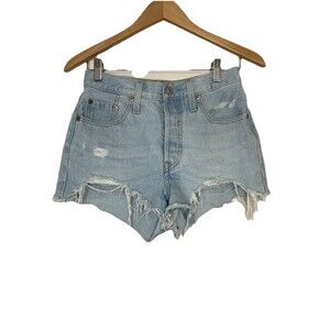 Levi's 501 Women's 25 Light Wash Distressed Denim Shorts Flaw Button Fly